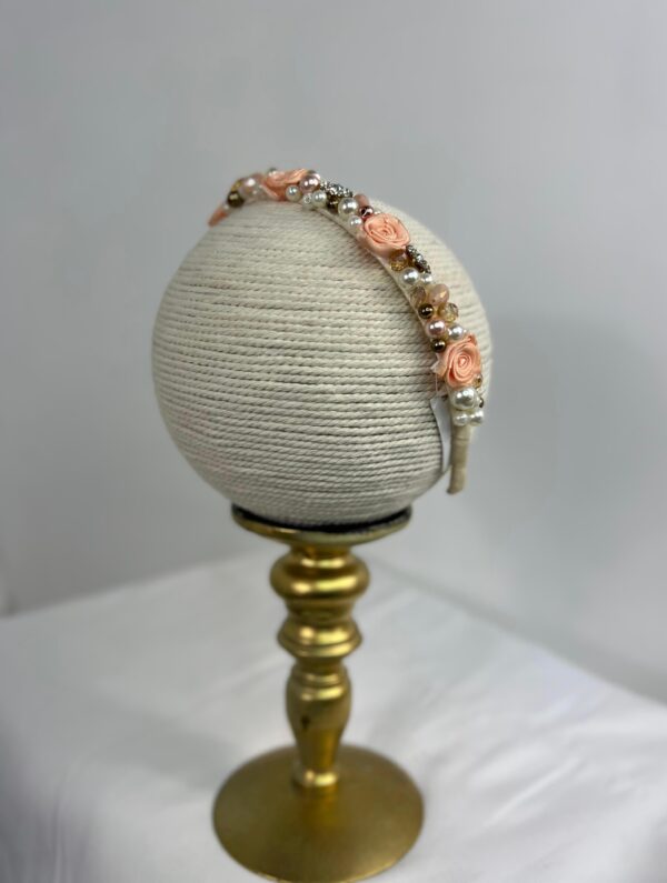 Diadema Rosa Vintage con Perlas y Cristales